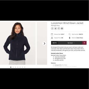 Lululemon Wind Down Jacket - size 8